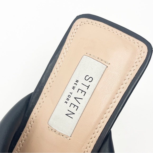 STEVEN New York Imara Black Faux Leather Squared Toe Kitten Heel Sandals Size 8 - Picture 4 of 10